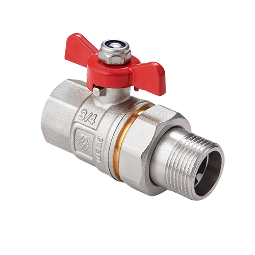 Кран шаровый полнопроходной с полусгоном MVI Ду015 (1/2") Ру40 внутренняя-наружная, бабочка (латунь CW602N, кованая никелированная)