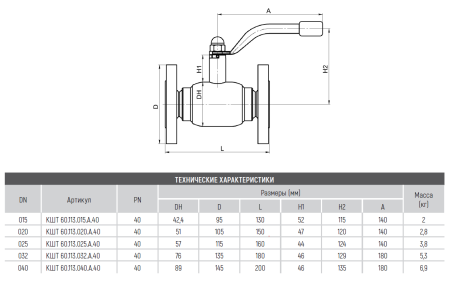 Кран КШТ 60.113.0А.25.40 Broen Ду25 Ру40